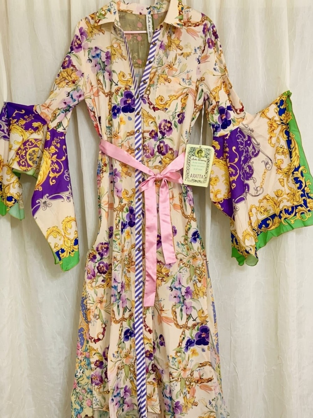 Aratta Floral Maxi Dress in Cream, Purple, Pink and Green